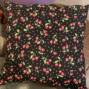 Cherry Print Black Throw Pillow